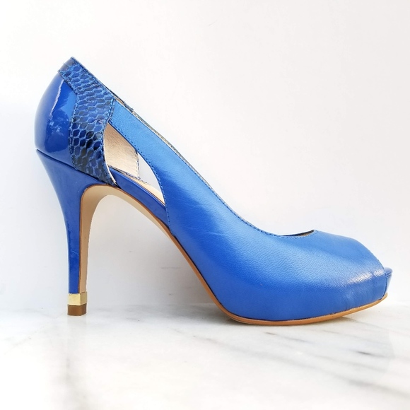 MARC FISHER Bross Peep Toe Pump Blue Leather Heel - Picture 3 of 8